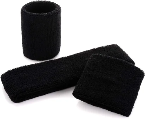 Vista 78 de ONUPGO - Conjunto de diadema y muñequeras deportivas para el sudor, hechas de algodón con bucles, muñequeras, contra humedad