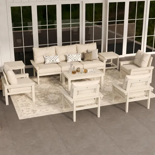 Vista 48 de Juego de muebles de patio HDPE de 13 piezas con mesas