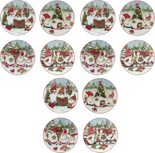 Vista 8 de Certified International Platos de ensalada y postre de gnomos navideños de 9 pulgadas, diseños surtidos, multicolor, mediano, juego de 4