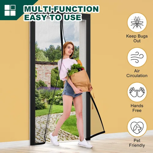 Vista 6 de HADOR Puerta con Malla Magnética Ajustable se Ajusta a Puertas de Ancho 29" - 33" Altura 79" - 81", Malla de Red para Puerta Resistente DIY