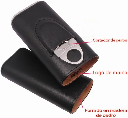 Vista 2 de AMANCY novedad Patrón – Madera de Cedro de piel forrada de 3 Cigarros de piel de serpiente con Set de cortador