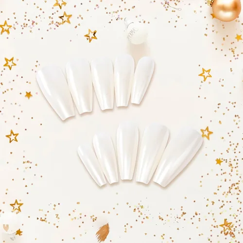 Vista 5 de Gold Finger 24 piezas de uñas postizas festivas – Uñas falsas de ataúd cuadrado, ovaladas, con punta francesa de Navidad, larga duración