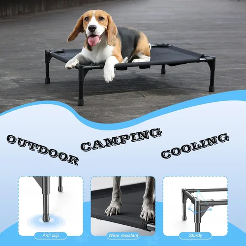 Vista 4 de Cama elevada para perros con 4 módulos de refrigeración, cubierta de PVC, base antideslizante y marco de acero inoxidable para perros, gatos