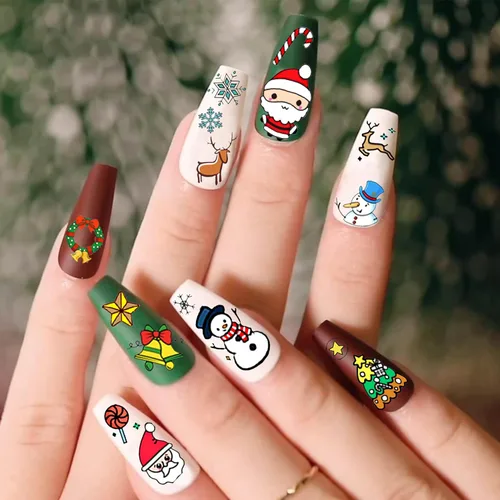 Vista 4 de COKTAK 6 hojas de calcomanías de uñas de Navidad para manicura, calcomanías autoadhesivas divertidas de Papá Noel, alce y ciervo, calcomanías