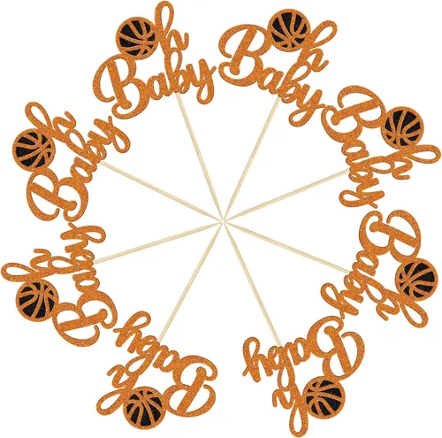 Vista 3 de Gyufise 24 piezas de baloncesto Oh Baby Cupcake Toppers Jugador de Baloncesto Escena Temática Púas de Fruta para Deportes Tema Babyshower Cumpleaños