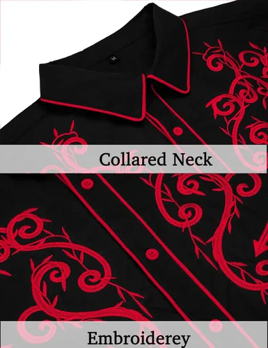 Vista 5 de LecGee Camisa vaquera occidental bordada de manga larga para hombre, ajuste regular, informal, de algodón, con botones
