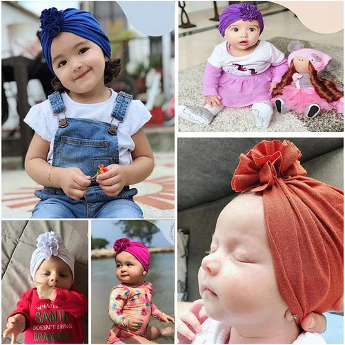 Vista 7 de Newborn Babies Headwrap Hat Infant Toddler Cotton Soft Cute Nursery Beanie Headbands Top Bowknot Cap 5 piezas flor/3-3 años