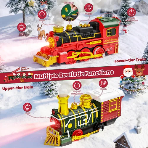 Vista 6 de Juego de tren colgante para árbol de Navidad, tren de juguete de 2 niveles