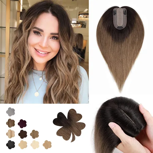 Vista 30 de Benehair Peluca de cabello con clip con flequillo, peluca secreta de cabello 100% humano, postizo superior con flecos, peluca de repuesto