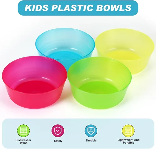 Vista 3 de Dandat 96 cuencos de plástico para niños de 14 onzas de colores brillantes, cuencos pequeños de cereales aptos para lavavajillas, microondas
