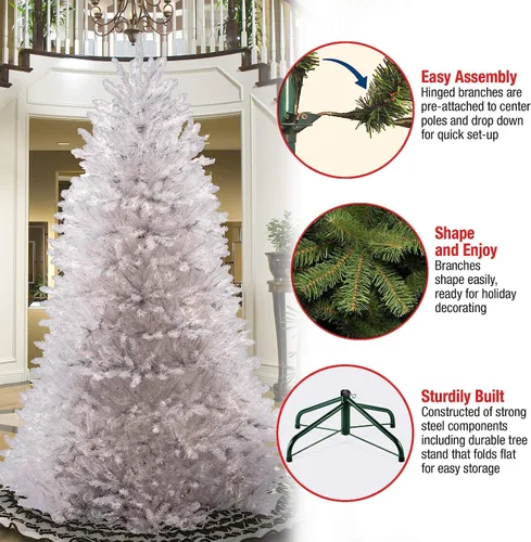 Vista 4 de National Tree Company Árbol de Navidad artificial completo, blanco, abeto Dunhill, incluye soporte, 6.5 pies