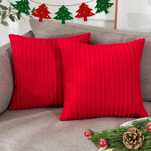 Vista 34 de UGASA - Fundas de almohada decorativas de terciopelo suave y sólidas de Navidad para sala de estar/sofá, 16 x 16 pulgadas, 2 unidades, color burdeos