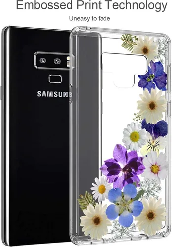 Vista 4 de Unov - Funda para Galaxy Note 9 transparente con diseño en relieve, flor de flor Slim Fit Good Grip, Anti-Slip Embossed Pattern, Shockproof