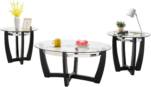 Vista 8 de KFZ1331 - Mesa auxiliar de cristal con base de madera maciza para sala de estar, mesa central ovalada, resistente y moderna, 43.3 pulgadas de largo