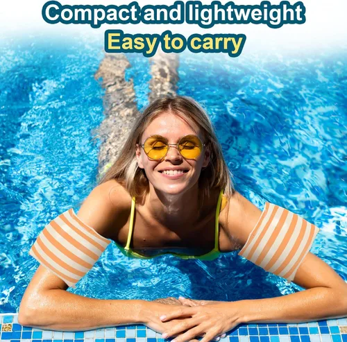 Vista 5 de FYSUIMU 6 flotadores inflables a rayas para piscina, anillos de natación, flotadores de brazo de piscina de PVC para adultos, decoración hawaiana