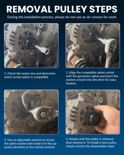 Vista 5 de DPTOOL Kit de herramientas de extracción de polea de alternador de 14 FreeWheeling - Juego de herramientas de polea para Opel Buick Cadillac
