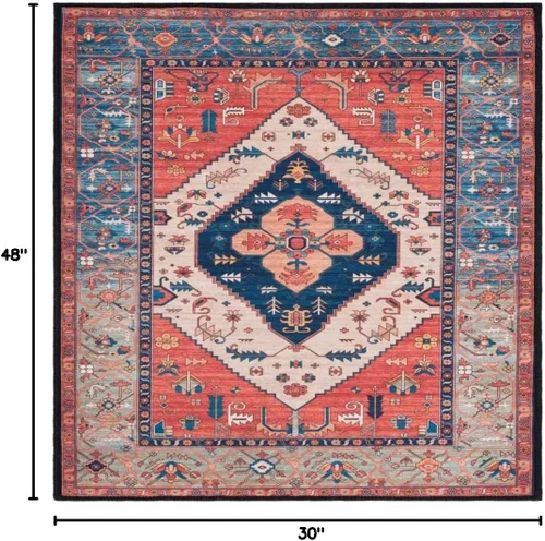 Vista 2 de SAFAVIEH Alfombra lavable Tucson Collection - 2 pies 6 pulgadas x 4 pies, azul óxido, antideslizante y fácil de limpiar, ideal para sala de estar