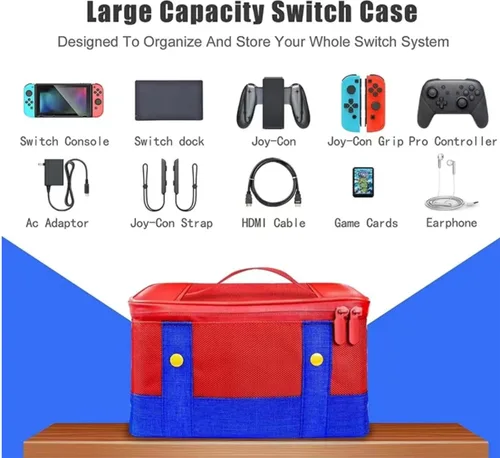 Vista 2 de ZOAONWKS Storage bag for nintendo Switch Carry Case, Storage Carrying Case for Nintendo SwitchSwitch OLED ( red-blue)