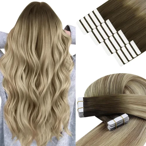 Vista 97 de YoungSee Extensiones de Cabello Humano con Cinta Balayage Extensiones de Cabello con Cinta Marrón Oscuro Extensiones de Cabello con Cinta Ombre