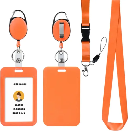 Vista 24 de Soporte retráctil para tarjetas de identificación con cordón separable, carrete de credencial resistente, llavero desmontable, soporte para tarjetas