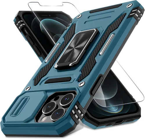 Vista 299 de DEERLAMN Funda para iPhone Xs Max con funda deslizante para cámara + protector de pantalla, soporte giratorio de anillo de grado militar a prueba