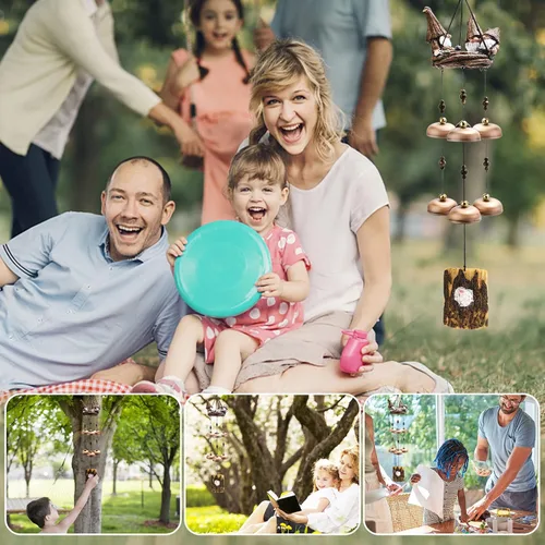 Vista 5 de Campanillas de viento de gnomo para exteriores con 6 campanas más grandes, regalo para mamá, papá, hija, mujeres, decoración al aire libre