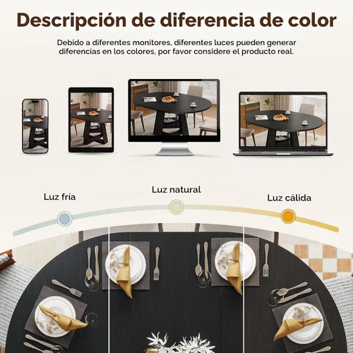 Vista 8 de Aivermel Mesa de comedor ovalada extensible de 43.3 a 59 pulgadas para 4-6, mesa de comedor redonda de madera de ingeniería con almacenamiento