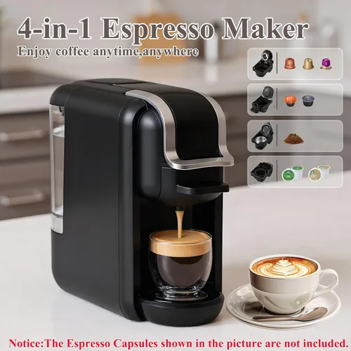 Vista 4 de Cafetera de cápsulas 4 en 1 de 19 bar, diseño compacto de preparación rápida caliente/fría, máquina de café espresso individual para cápsulas K Cup