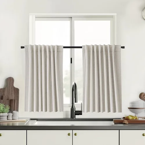 Vista 36 de UHITECH Cortinas cortas de lino de 24 pulgadas de largo para ventanas pequeñas de granja, cortinas opacas modernas para sala de estar, pestañas