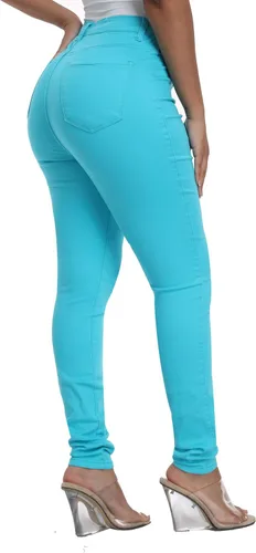 Vista 2 de WAYRUNZ Pantalones de mezclilla ajustados elásticos de cintura alta para mujer