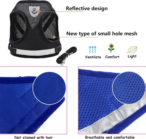 Vista 4 de Juego de arnés y correa para perro, chaleco reflectante ajustable de malla suave transpirable para mascotas, juego de arneses acolchados