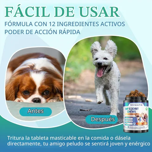 Vista 5 de Suplemento articular para perros, suplemento para articulaciones de perro, glucosamina, condroitina para cadera y articulaciones, golosinas