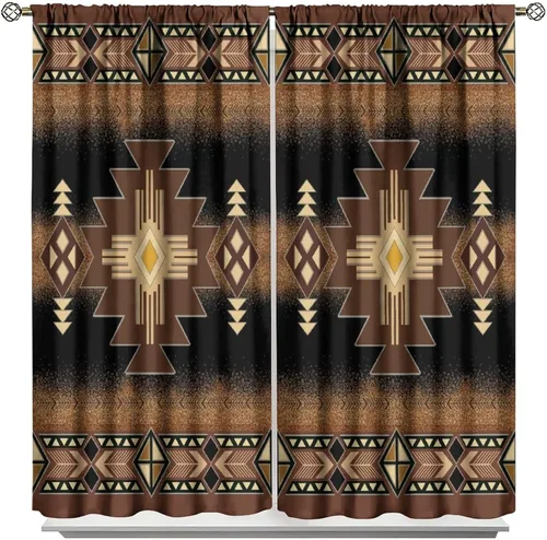 Vista 276 de Cortinas con patrón geométrico tribal, estilo suroeste, azteca, rústico, occidental, nativo americano, opacas, con bolsillo para barra, decoración