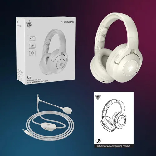 Vista 7 de PHOINIKAS Auriculares para juegos PS4 para PS5, PC, Nintendo Switch, Q9 Auriculares sobre la oreja con micrófono desmontable, auriculares