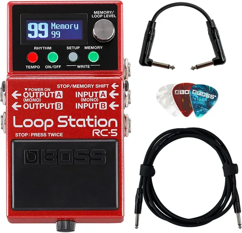 Vista 10 de Boss RC-1 Loop Station Paquete con cable de instrumento Gearlux, cable de conexión y púas