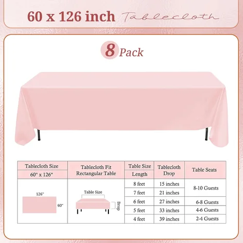 Vista 2 de Paquete de 8 manteles rectangulares de poliéster de 60 x 126 pulgadas para mesas de 8 pies, resistentes a las manchas y a las arrugas, lavables