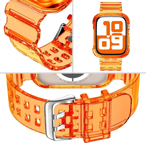 Vista 190 de DABAOZA - Correa transparente compatible con Apple Watch con estuche protector, correa deportiva de TPU con brillo para mujeres y hombres
