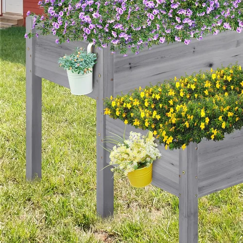 Vista 8 de Yaheetech Cama de jardín elevada de madera de 47 x 41 x 30 pulgadas, para horticultura, para exteriores, 2 niveles, maceta elevada para hierbas