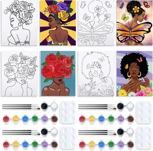 Vista 10 de VOCHIC Paquete de 4 kits de fiesta de 8 x 10 pulgadas, kit de pintura de lienzo predibujado para pintura para adultos, suministros de pintura