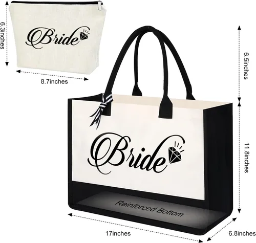 Vista 3 de AYGE Canvas Tote Bag, Makeup Bag, Gifts for Bridesmaid, Maid of Honor, Bride, Mother of The Bride, Mrs Gifts