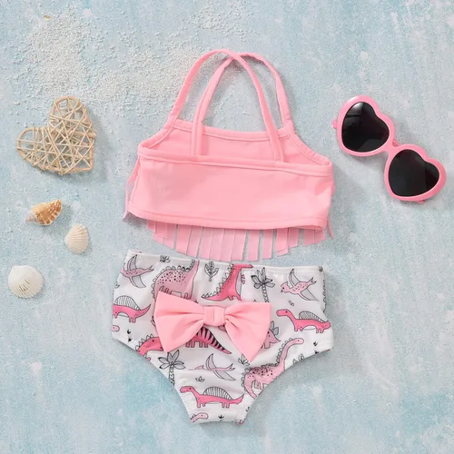 Vista 3 de Conjunto de traje de baño de dos piezas con borlas para bebés y niñas pequeñas