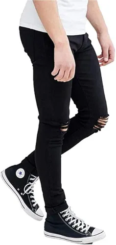Vista 2 de HUNGSON Pantalones de mezclilla ajustados y rasgados para hombre