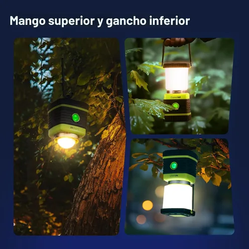 Vista 6 de Linterna de camping LED recargable, luces de camping Consciot, 1000 lúmenes, 4 modos de luz, banco de energía de 4400 mAh, luces de tienda