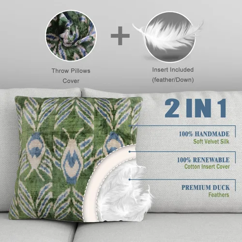 Vista 3 de CANVELLO -Exquisita almohada/cojín de plumón: almohadas de plumas elegancia y arte Almohadas icónicas con diseño Ikat Seda de terciopelo suave