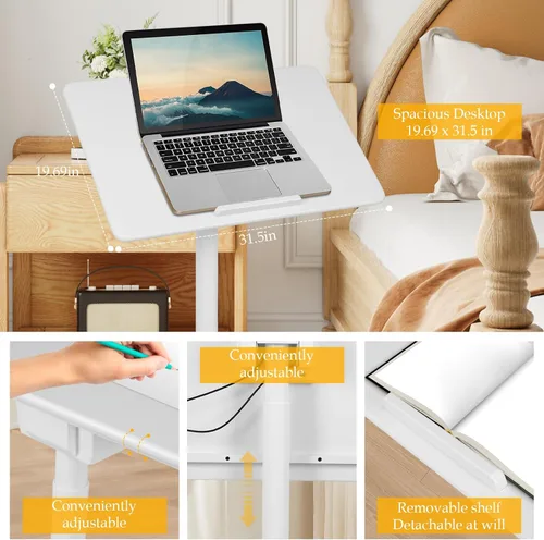 Vista 5 de Pneumatic Laptop Standing Desk Pneumatic Adjustable Height Desk with Wheels 90 Degree Tiltable for Home Office Classroom