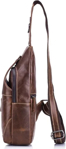 Vista 3 de BULLCAPTAIN Bolsos de cuero genuino para hombre bandolera bandolera bandolera casual para hombre bolsa de pecho de viaje senderismo mochila (marrón)