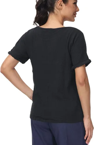 Vista 3 de Soojun - Blusa de algodón y lino para mujer, cuello redondo, diseño entramado