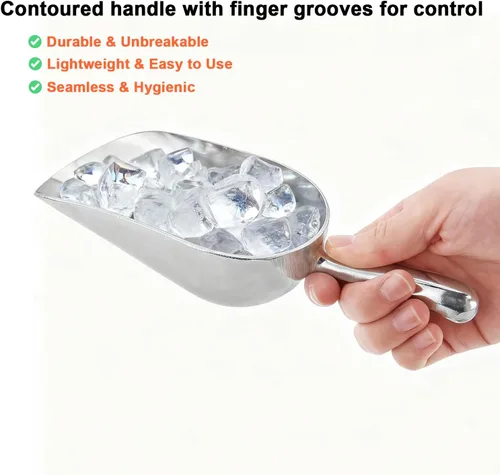 Vista 4 de Cuchara de aluminio fundido de 6 onzas, cuchara de hielo sólido de una pieza para cubitos de hielo, bar, cocina, cuchara multiusos de alimentos