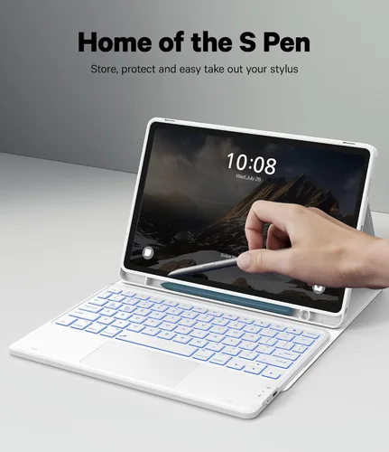 Vista 6 de GreenLaw Funda de teclado para Samsung Galaxy Tab A9 Plus de 11 pulgadas 2023, teclado retroiluminado de 7 colores, funda resistente a las manchas