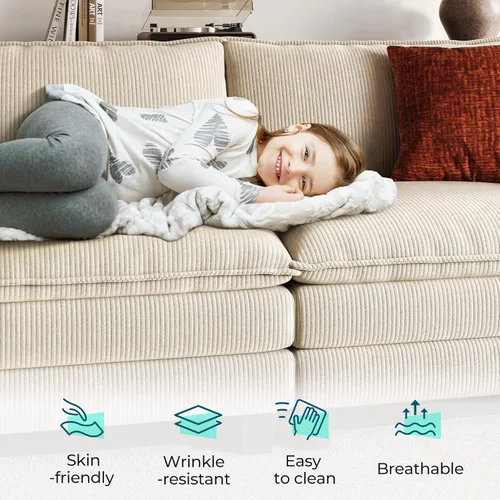 Vista 4 de LINSY HOME Cloud Sofa - Silla decorativa con tumbona otomana para interiores, sofá de pana perfecta para sala de estar, apartamento, oficina, beige